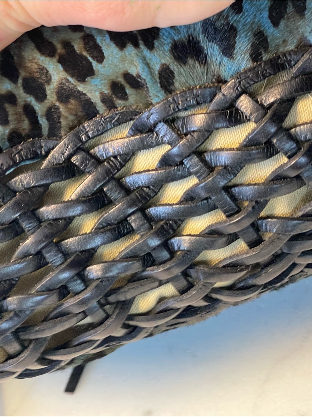 Handcrafted Teal Leopard Leather Shoulder Bag with Embossed Pocket - Picture 2 of 16